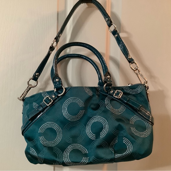 COACH Madison Teal Sateen Op Art Bag - Picture 2 of 5